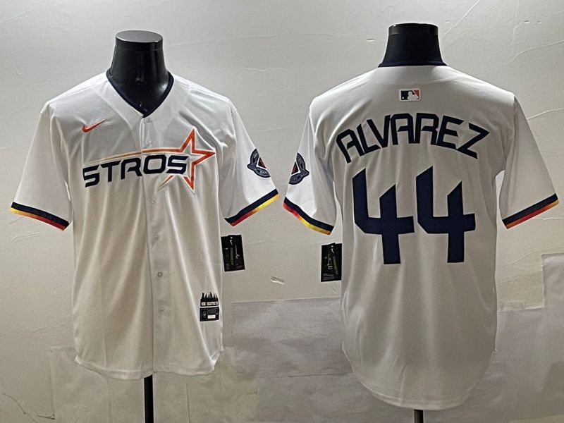Men Houston Astros #44 Alvarez Cream Three generations Joint Name 2025 Nike MLB Jersey style 1->houston astros->MLB Jersey